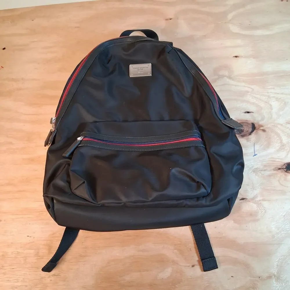 Tommy Hilfiger Backpack Bookbag School Bag Black Nylon Logo Zipper Pockets NWOT